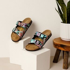 Viking Comfort Floral Tropical Palm Print 6 Adjustable Strap Sandals Vacation‎